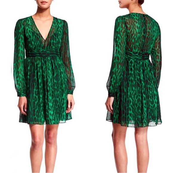 MICHAEL Michael Kors Sheer Animal Print Dress in Palmetto Green, Size 8 - Picture 9 of 9